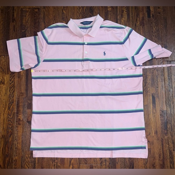 RALPH LAUREN POLO GOLF Striped Polo in Pink w/ Blue/White/Green Stripes Size XL - Picture 2 of 6